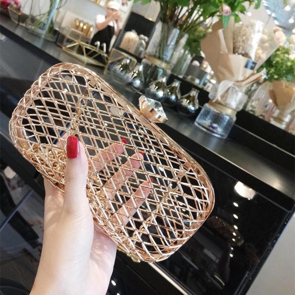 NEW! Gold metal hollow clutch with chain - Picture 3 of 3